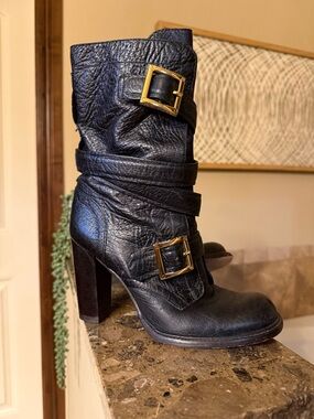 Tory Burch Jaden black pebbled leather boots